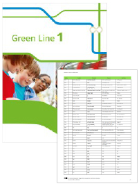 Buchcover von „Green Line 1 G9“ und Vorschaubild einer Vokabelliste „Zu Band 1“