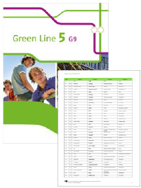 Buchcover von „Green Line 5 G9“ und Vorschaubild einer Vokabelliste „Zu Band 5“