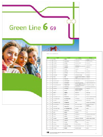 Buchcover von „Green Line 6 G9“ und Vorschaubild einer Vokabelliste „Zu Band 6“