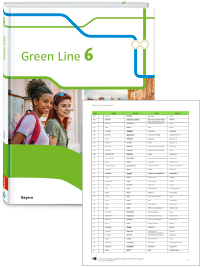 Buchcover von „Green Line 6“ und Vorschaubild einer Vokabelliste „Zu Band 6“