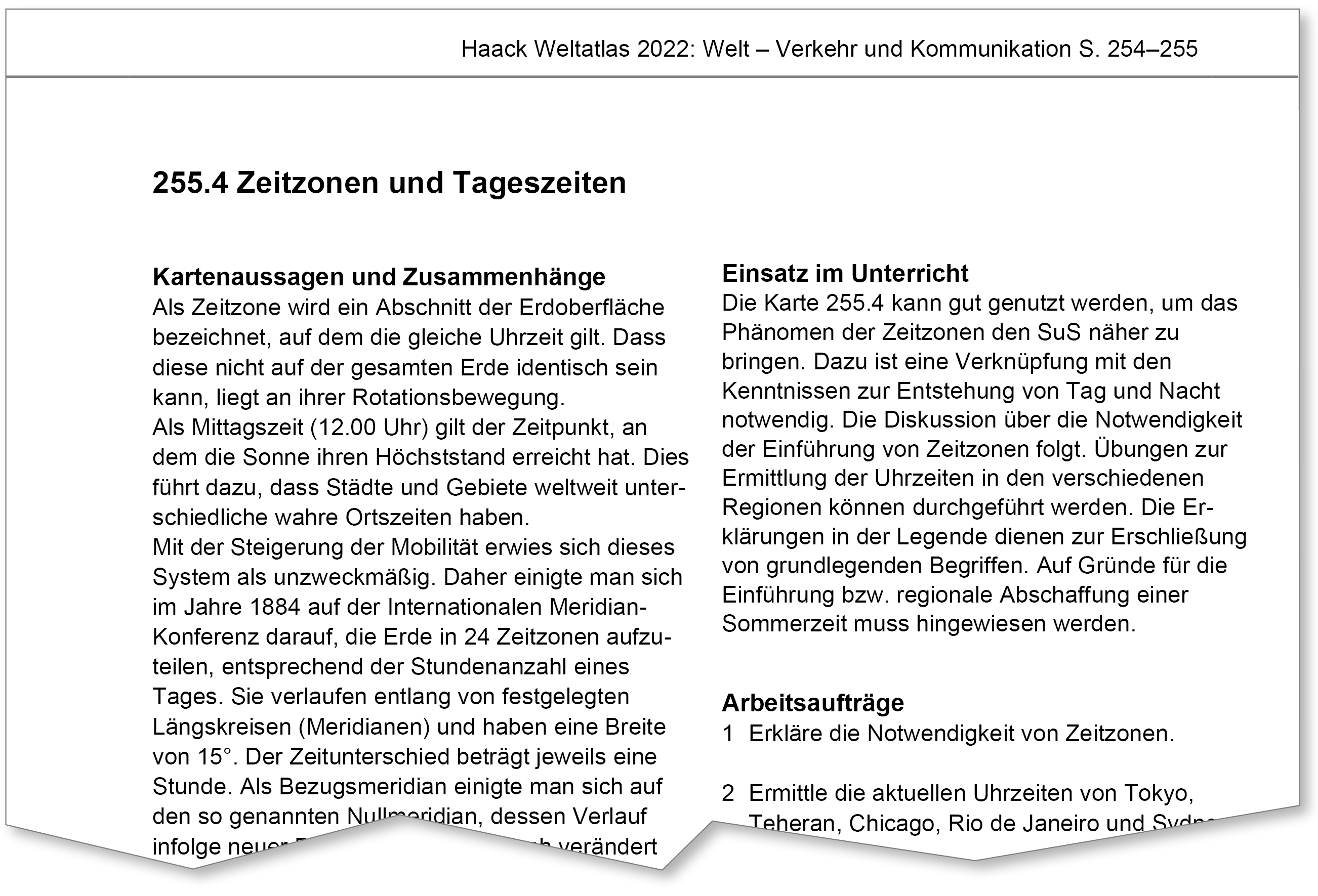 Haack Weltatlas Zeitzonen Unterrichtsmaterial