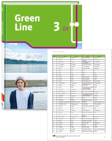 Buchcover von „Green Line 3 G9“ und Vorschaubild einer Vokabelliste „Zu Band 3“