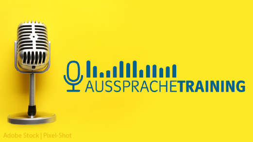 Ein Mikrofon und Logo von Aussprachetraining Ein Mikrofon und Logo von Aussprachetraining