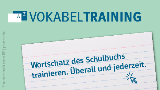 Logo Vokabeltraining und Karteikarte mit Text Wortschatz des Schulbuchs trainieren. Überall und jederzeit Logo Vokabeltraining und Karteikarte mit Text Wortschatz des Schulbuchs trainieren. Überall und jederzeit