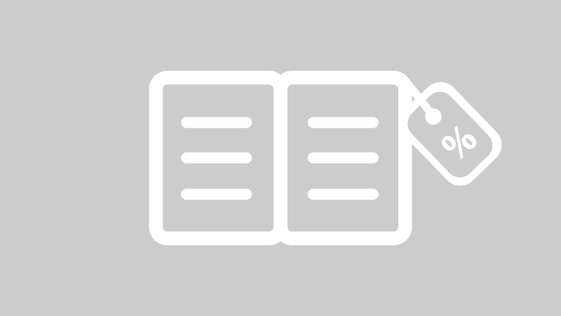 Illustration eines Buches mit Rabattschild vor einem grauen Hintergrund Illustration eines Buches mit Rabattschild vor einem grauen Hintergrund