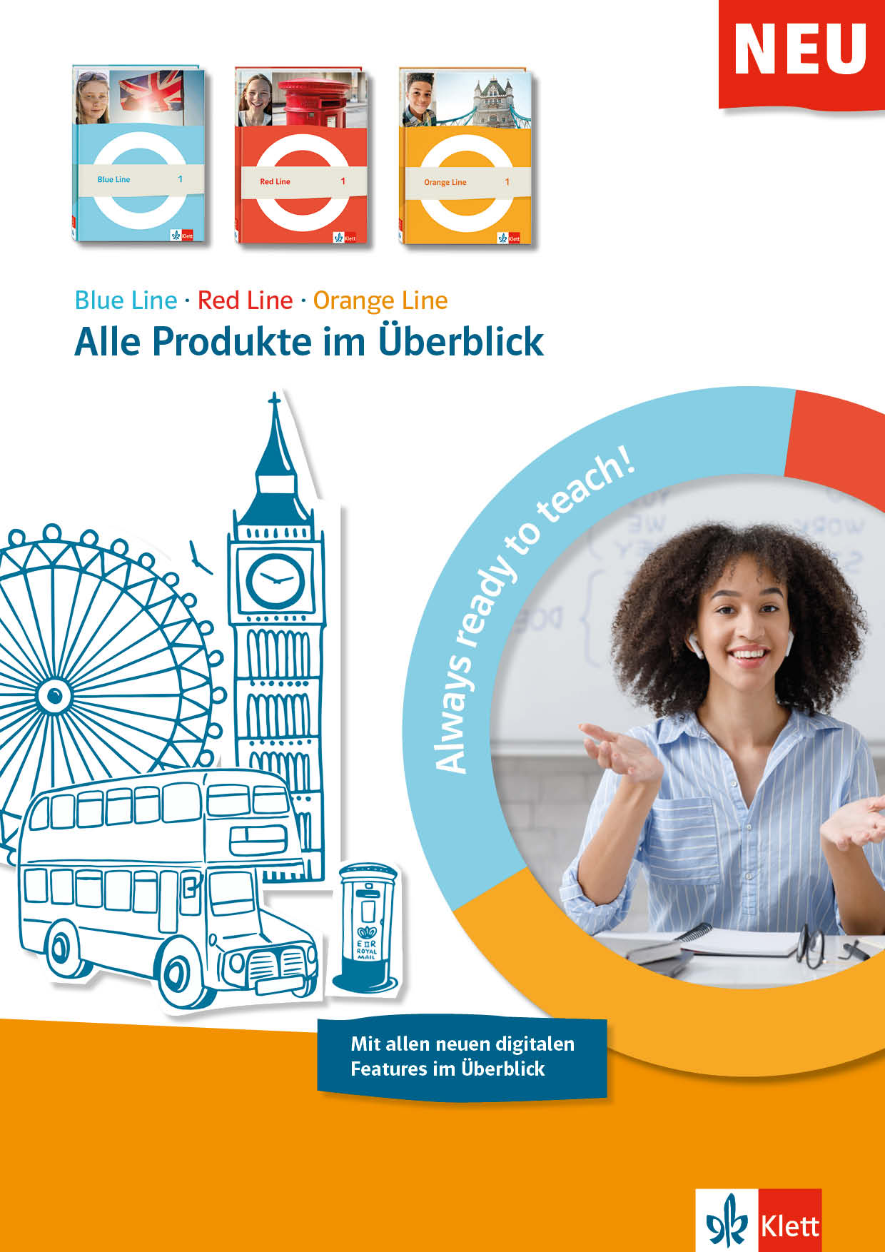 Illustration mit dem Text Alle Produkte zu den Lehrwerken NEU