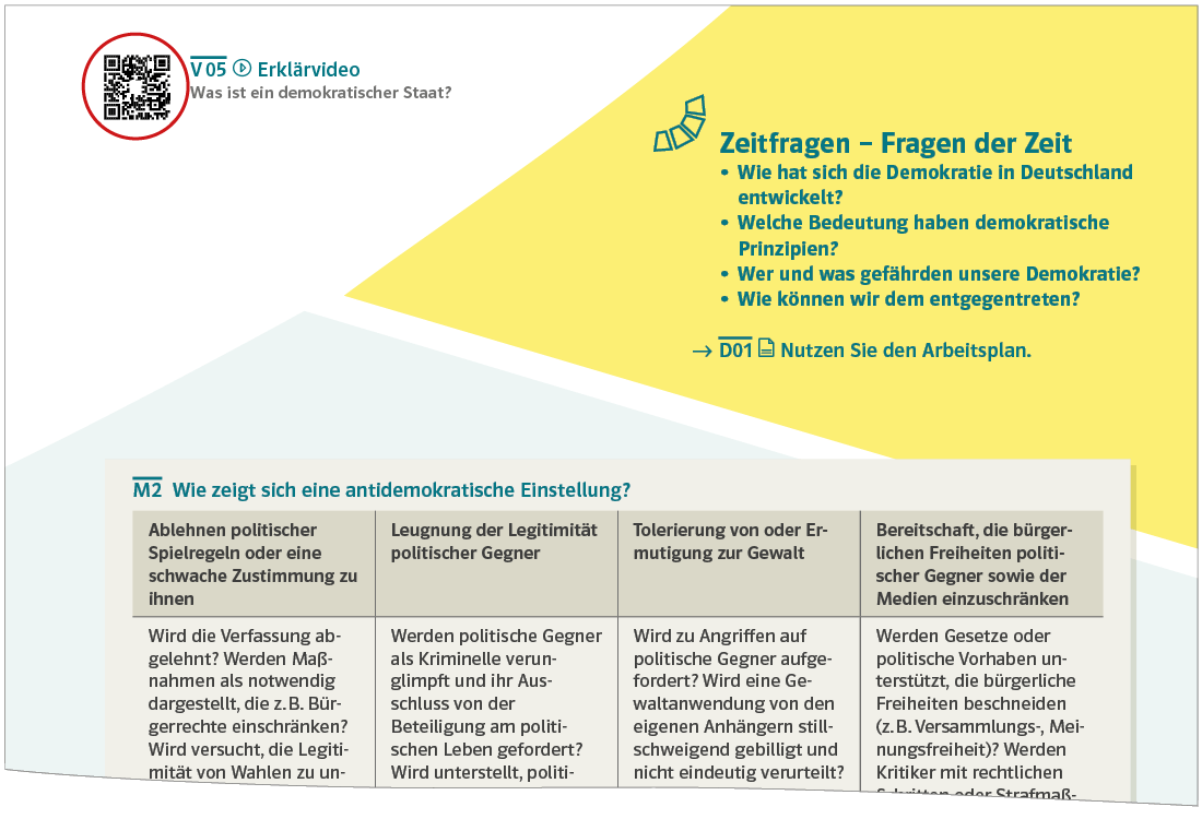 Beispielhafte Darstellung einer Seite mit Erklärvideo aus dem Schulbuch Zeitfragen Ausgabe 2026