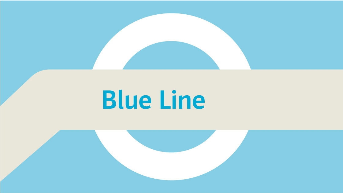 Illustration eines weißen Kreises vor blauem Hintergrund mit dem überlagerten Text „Blue Line”