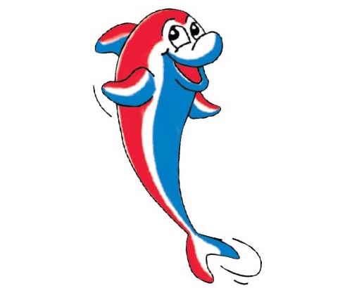 Illustration eines Delfins in den Farben der französischen Flagge blau, weiß und rot