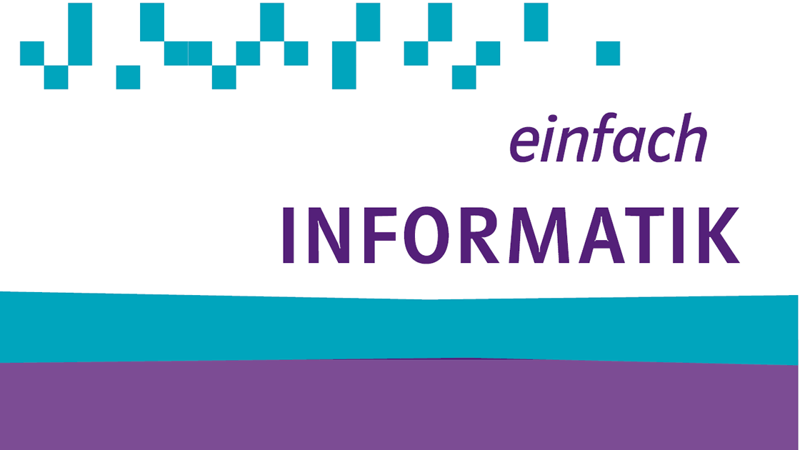 Illustration eines bunten Hintergrunds mit dem Text „einfach INFORMATIK“ 