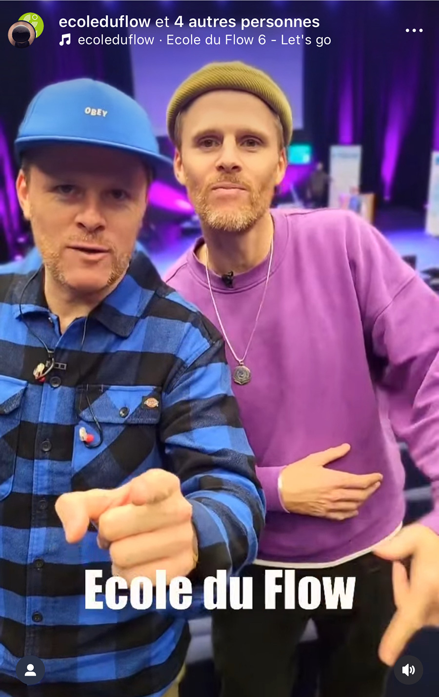 Vorschaubild eines Social-Media-Beitrags mit zwei Männern und dem Text „l’École du flow“