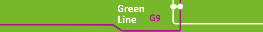 Illustration eines grünen Hintergrunds mit einem Liniennetz und dem Text „Green Line G9“
