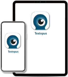 Illustration eines Handys und Tablets mit der Darstellung der Textopus-App Illustration eines Handys und Tablets mit der Darstellung der Textopus-App