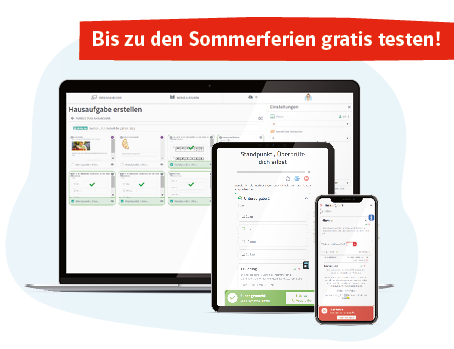 klett×studyly testen Ein Laptop, ein Tablet und ein Smartphone mit Infotext 3 Monate gratis testen!