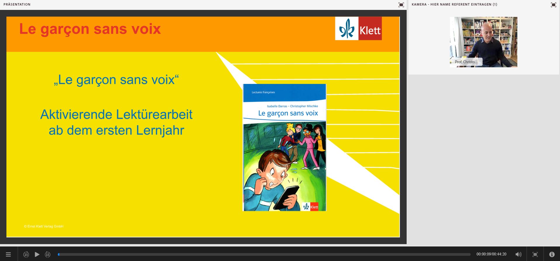 Vorschaubild eines Live-Mitschnitts eines Online-Seminars zu „Le garçon sans voix“