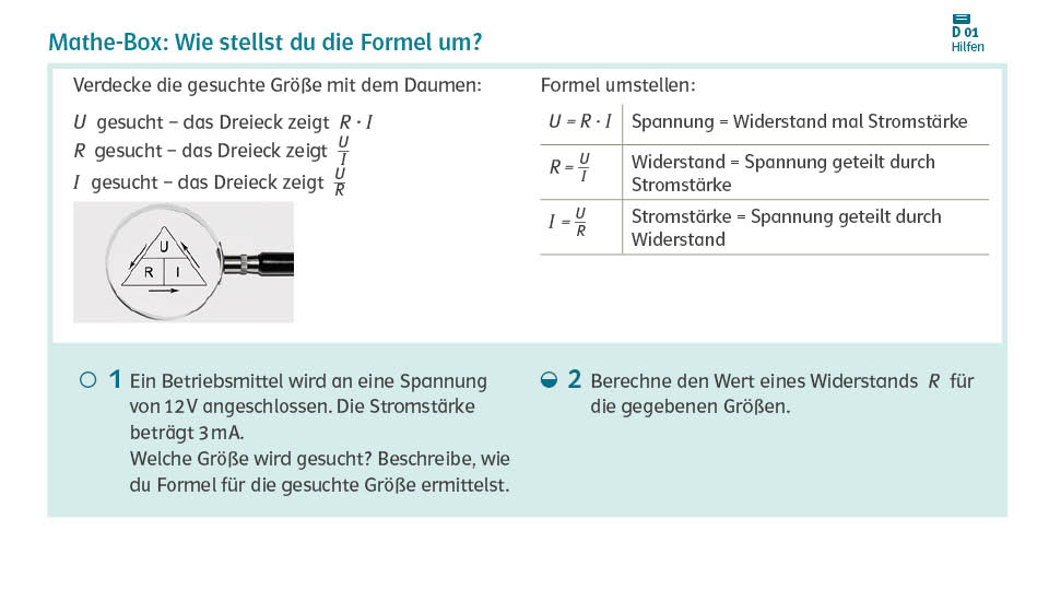 Beispielhafte Darstellung Mathebox aus dem Schulbuch Prisma Technik