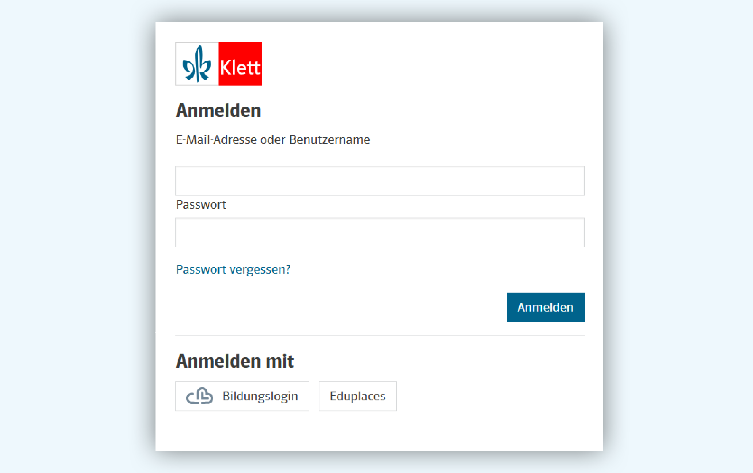 Vorschaubild des Anmeldefenster des „Ernst Klett Verlag-Logins“