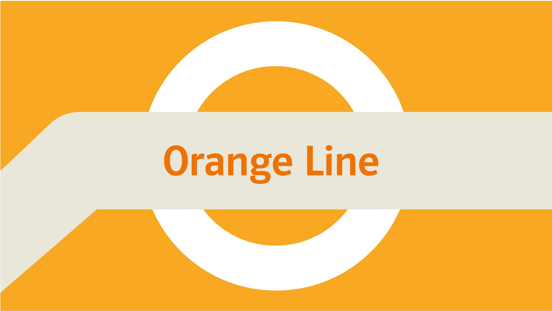 Illustration eines weißen Kreises vor orangenem Hintergrund mit dem überlagerten Text „Orange Line”