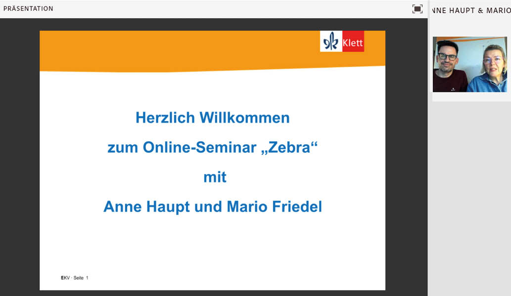 Vorschaubild eines Live-Mitschnitts eines Online-Seminars zu „Herzlich Willkommen zum Online-Seminar Zebra“