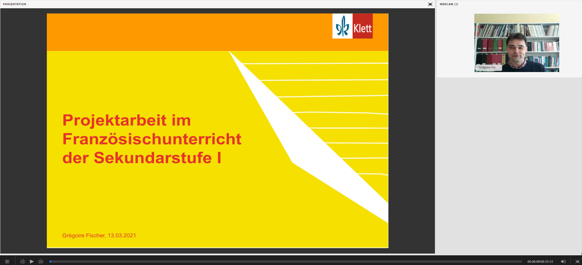 Vorschaubild eines Live-Mitschnitts eines Online-Seminars zu „Projektarbeit im Französischunterricht“