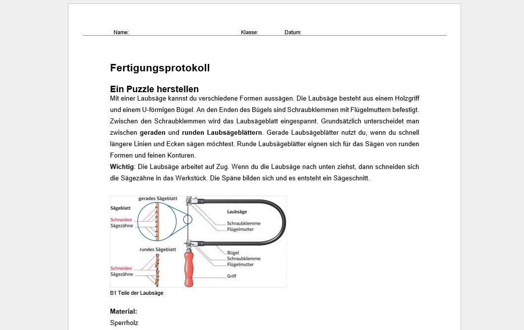 Vorschaubild von Material zu „Fertigungsprotokoll „Vorlagen zu Versuchen und praktischen Übungen“