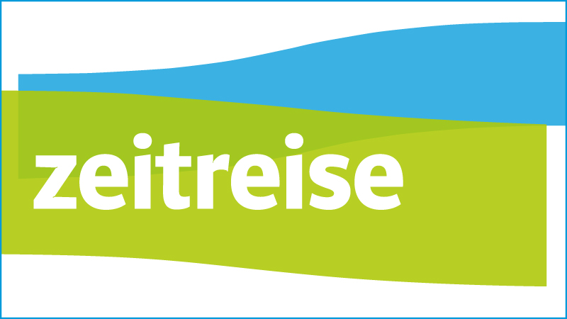 Illustration von Farbflächen mit dem Text „zeitreise“