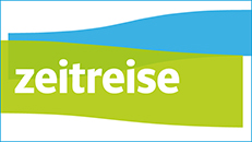 Illustration mehrerer Farbflächen mit dem Text „zeitreise“